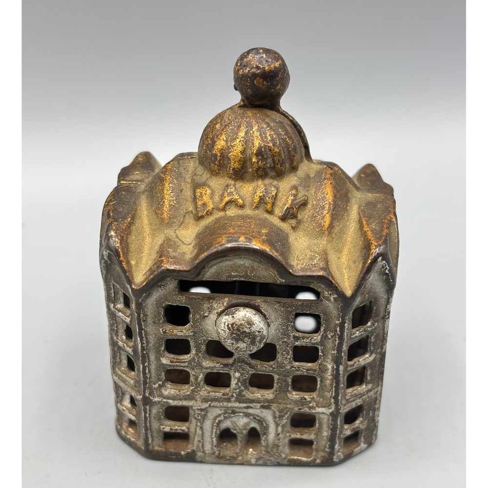Antique Cast Iron‎ Building Still Bank Vintage Domed Architecture Coin Bank 3in